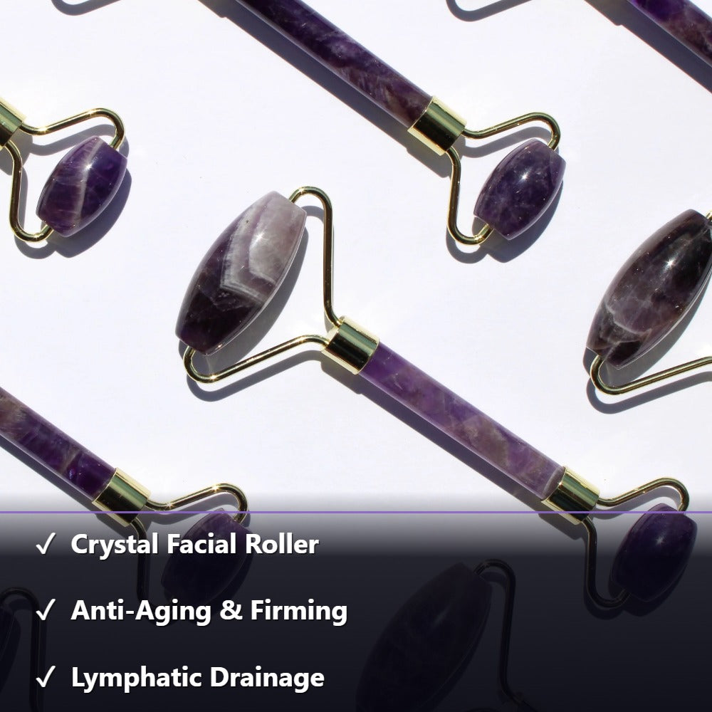 Zenvora AmethystRoll Pro — Natural Crystal Facial Roller for Lymphatic Drainage & Anti-Aging